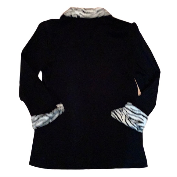 Karen Scott Petite Zebra Print Black Dressy Collared Pullover Shirt Blouse - Picture 2 of 4
